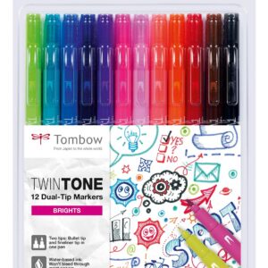 TOMBOW TwinTone — Feutres à deux pointes, kit 12 couleurs