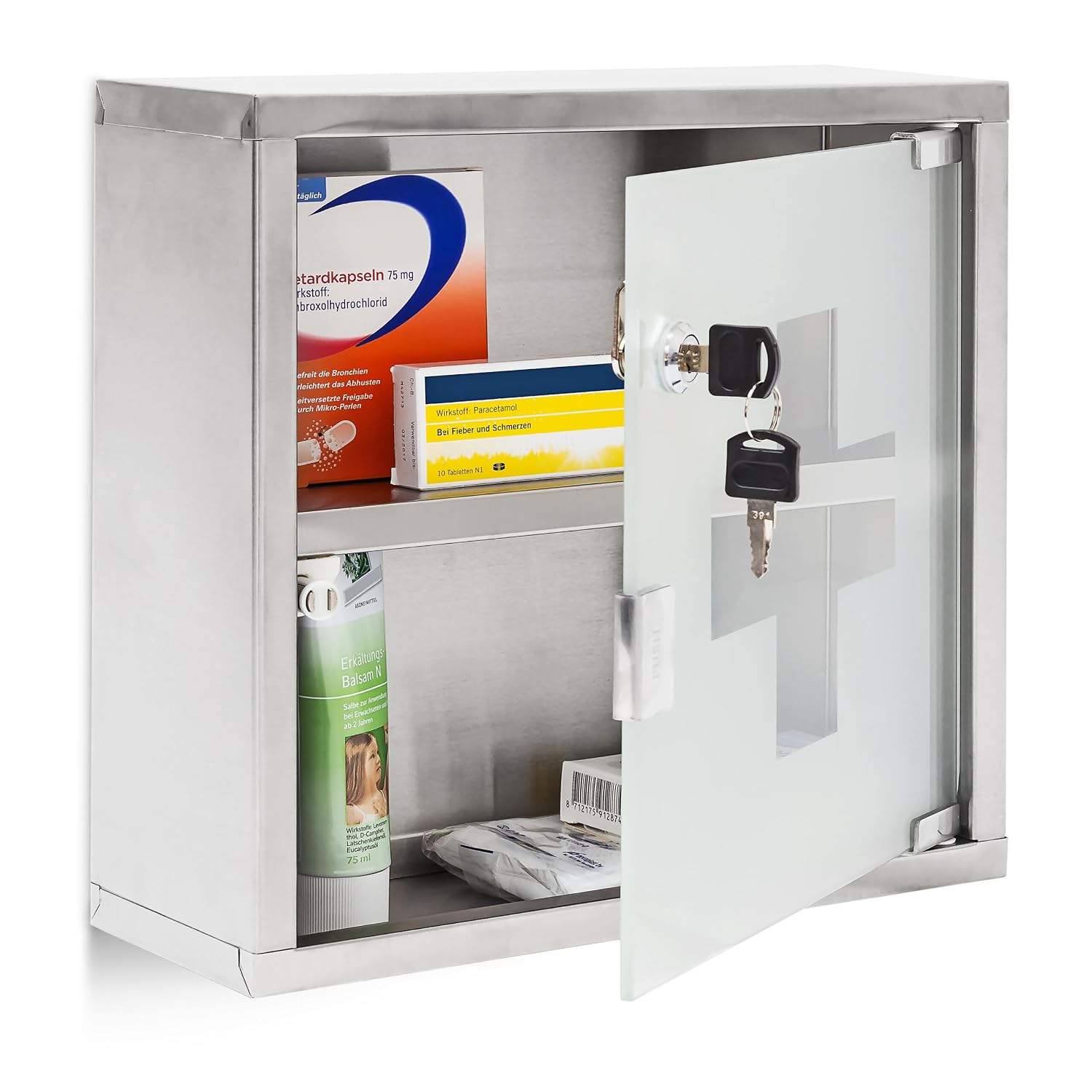 Relaxdays EMERGENCY — Armoire à pharmacie inox 30 x 30 x 12 cm