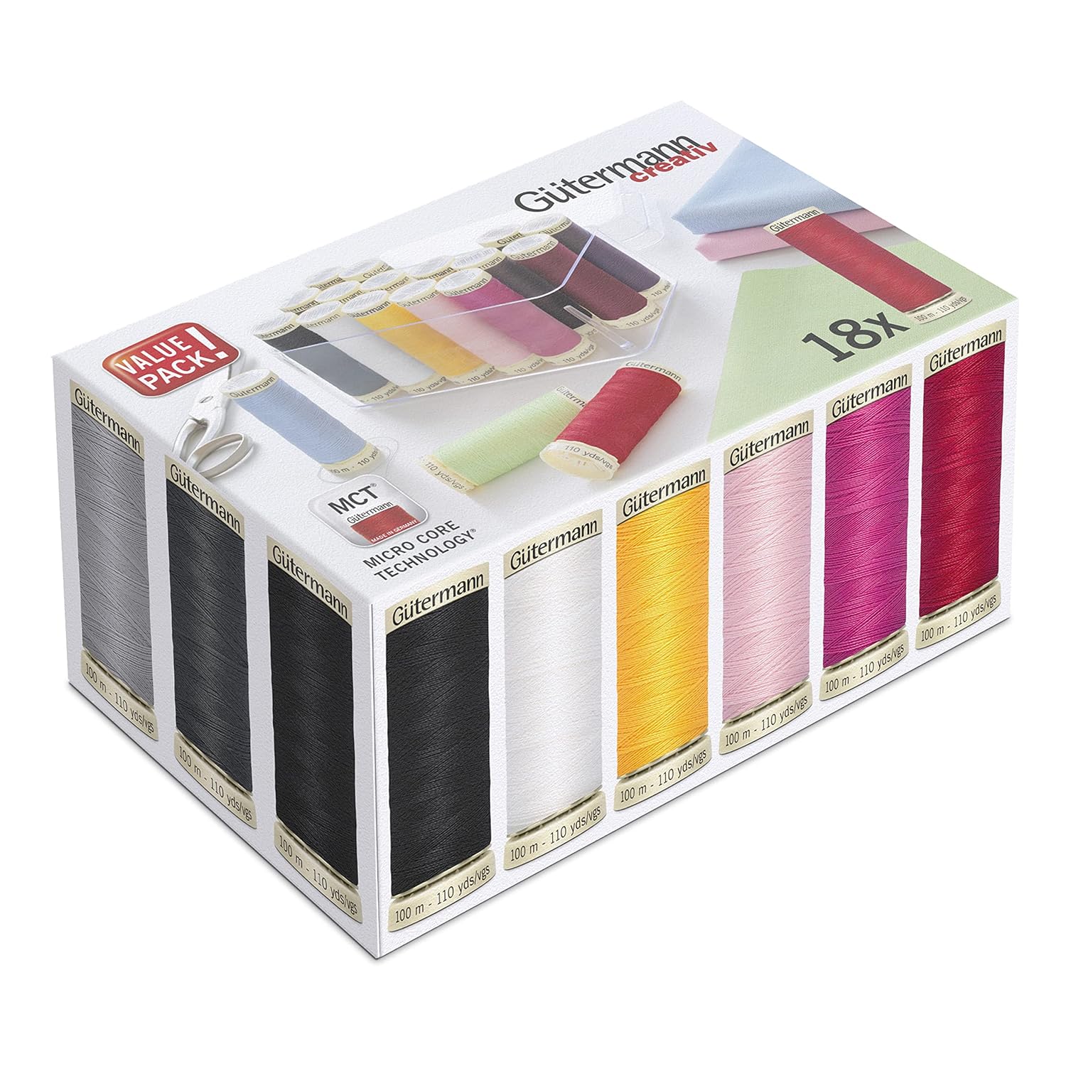 Gütermann — Boîte de rangement avec 18 bobines de fil 100 m