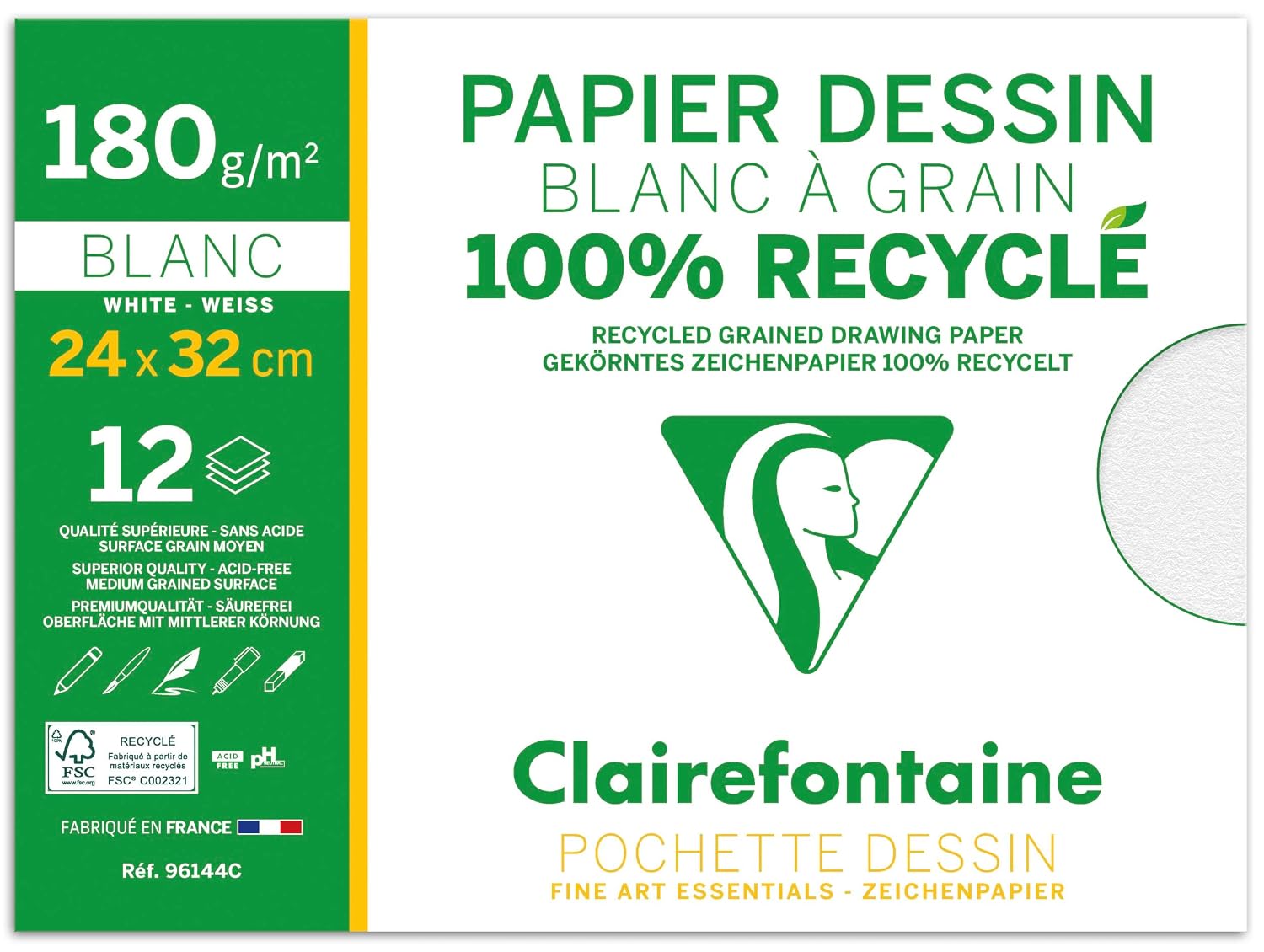 CLAIREFONTAINE — Pochette dessin scolaire 12 feuilles 24x32 cm