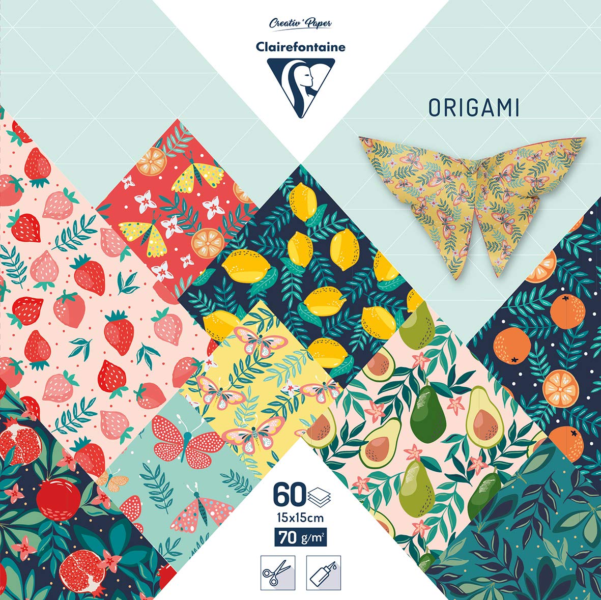 Clairefontaine Jardin Fruité — Papier origami 15x15 cm, 60 feuilles