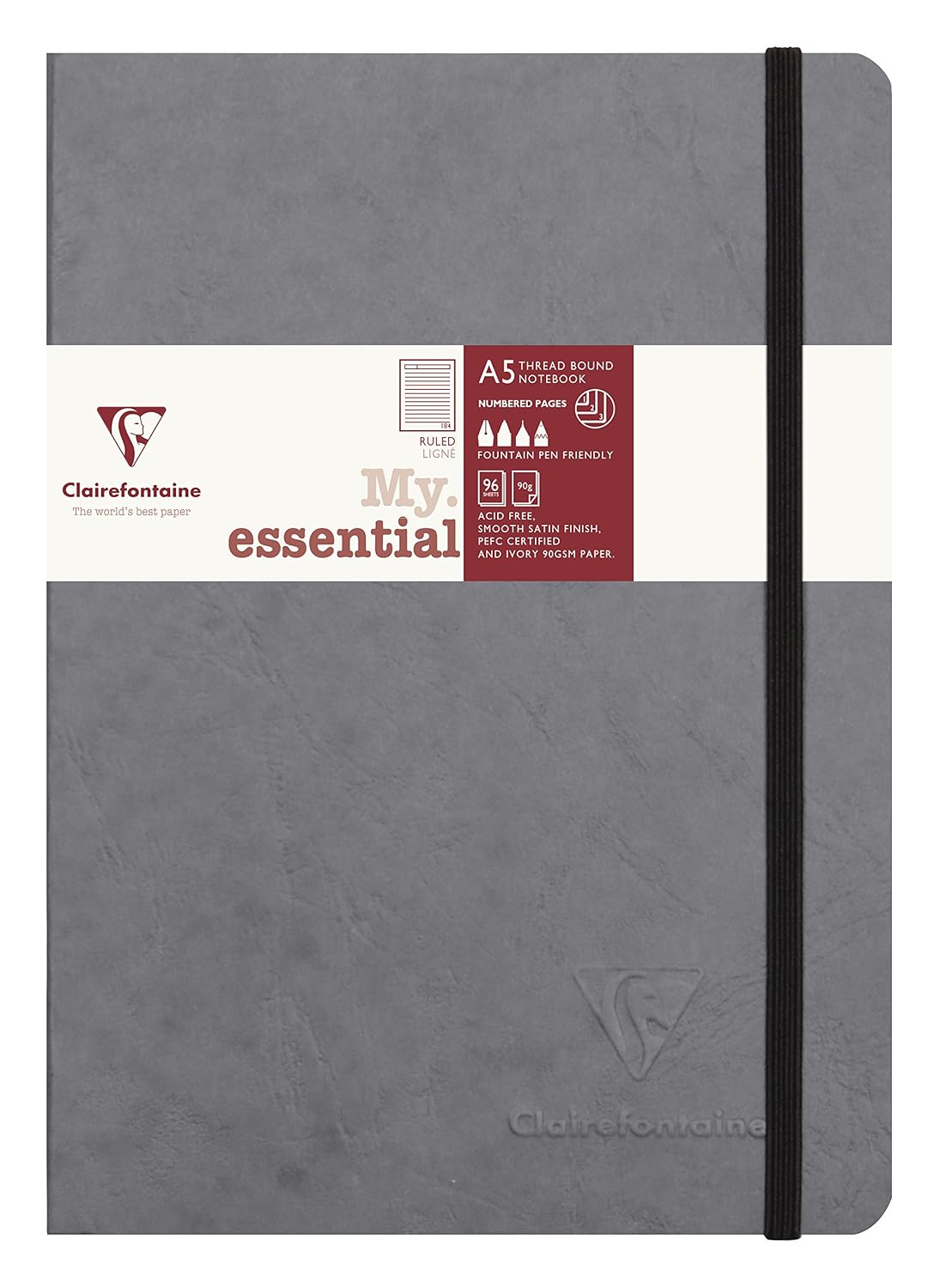 CLAIREFONTAINE Nomaddict — carnet élastiqué A5 gris 192 pages