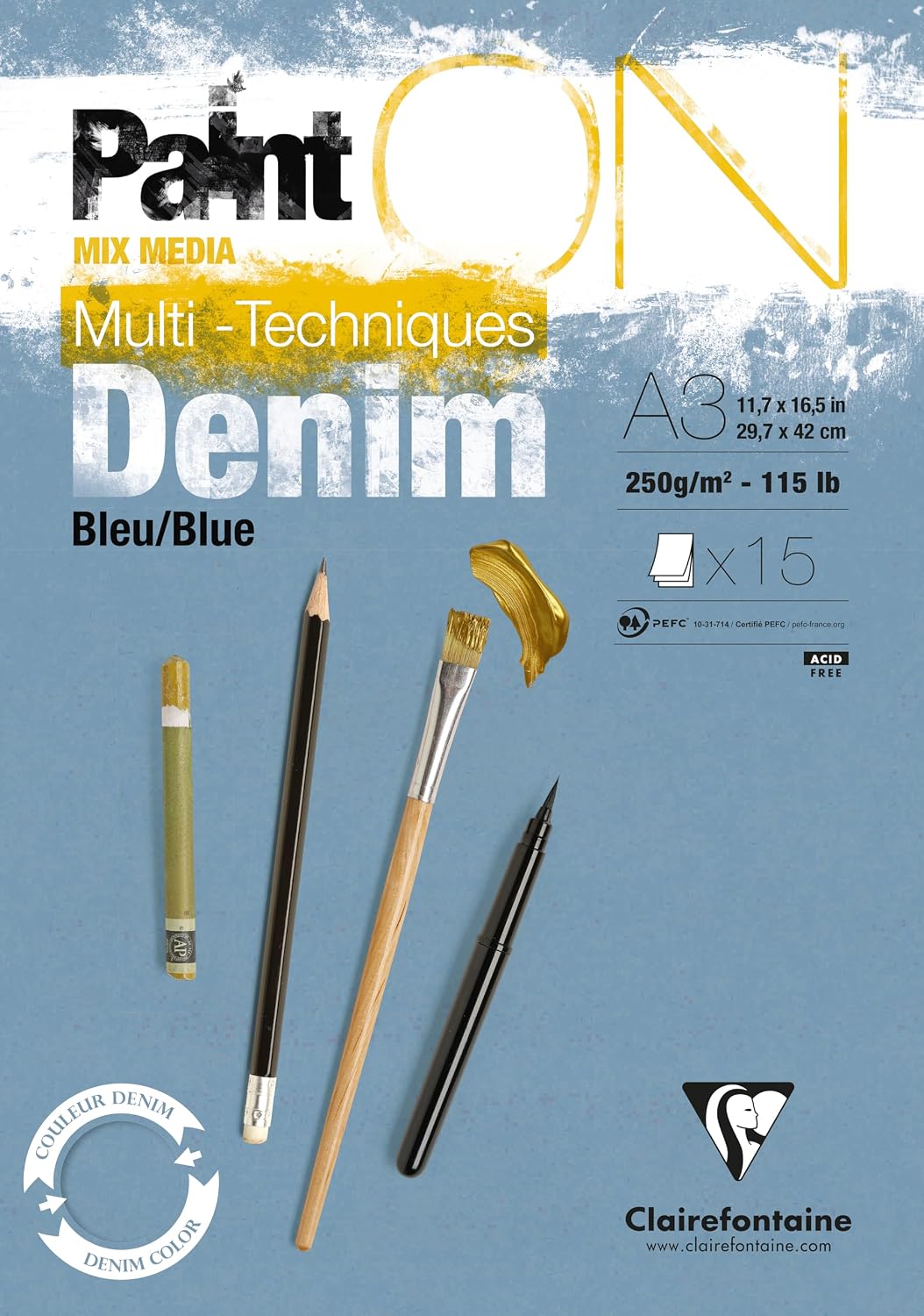 CLAIREFONTAINE PaintON — Bloc collé multi-techniques A3 250 g