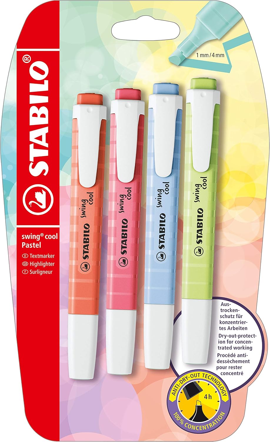 STABILO swing cool Pastel — Surligneur blister de 4 couleurs