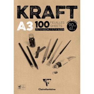 CLAIREFONTAINE — Bloc encollé papier kraft vergé brun A3 90 g