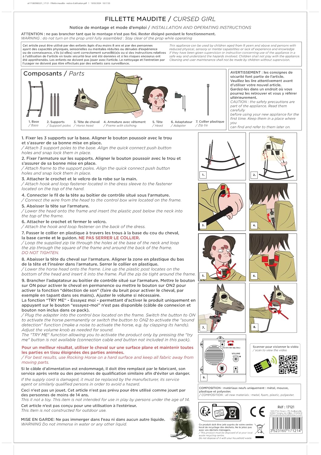 P'tit Clown — Automate Halloween fillette maudite 100 cm – Image 3
