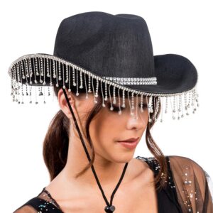 CHAKS — Chapeau de cowgirl femme à franges strass noir