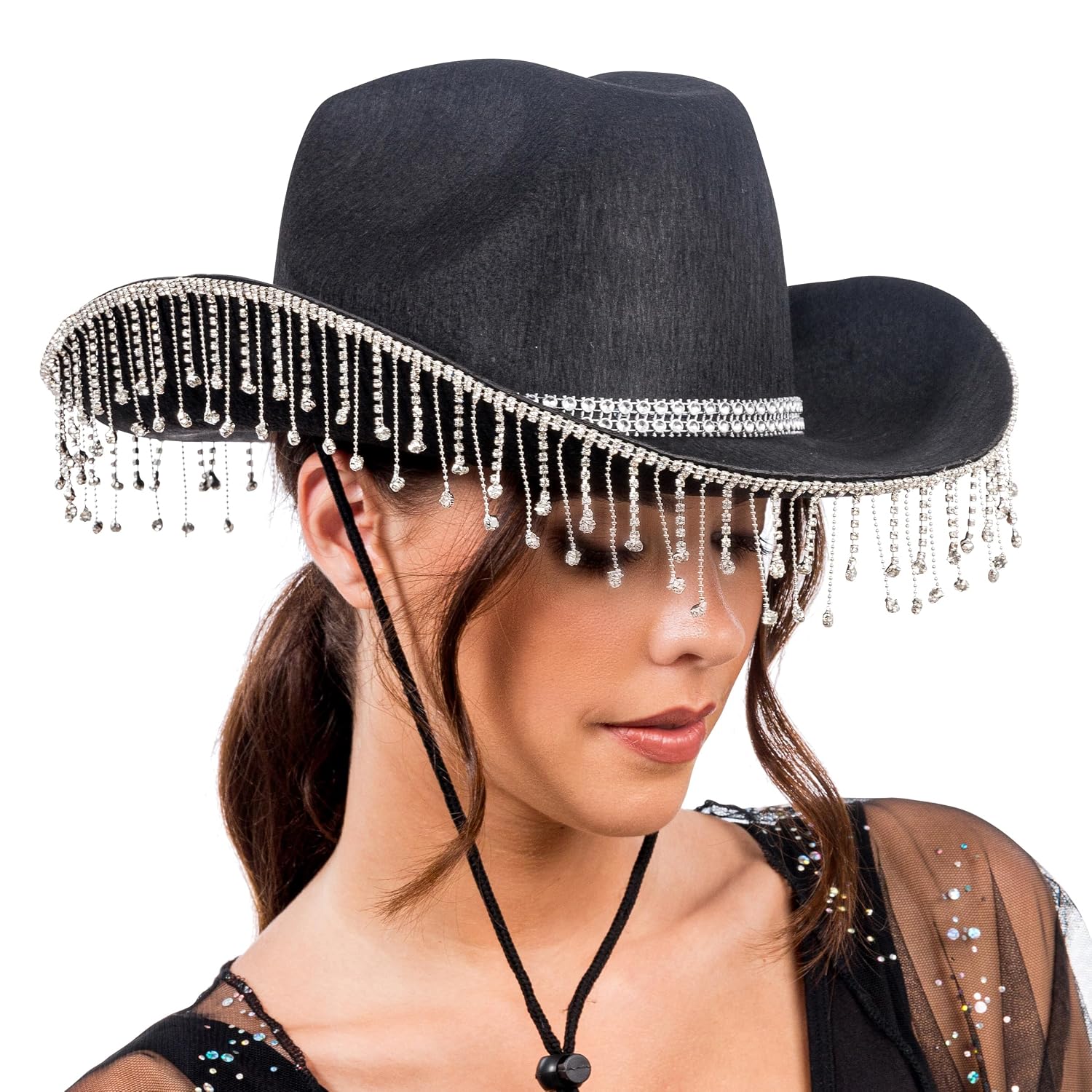 CHAKS — Chapeau de cowgirl femme à franges strass noir