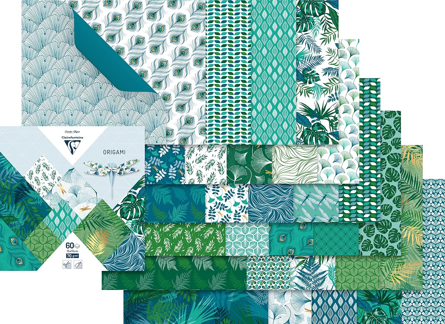 CLAIREFONTAINE Végétal Chic — Papier origami 60 feuilles 15x15 cm