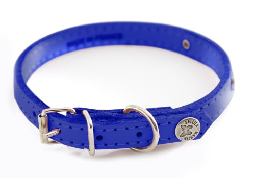 MARTIN — Collier classique en cuir surpiqué avec plaque bleu