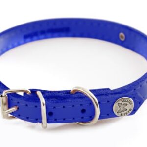 MARTIN — Collier classique en cuir surpiqué avec plaque bleu