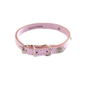 martin Sellier — Collier en cuir surpiqué avec plaque rose 36 cm