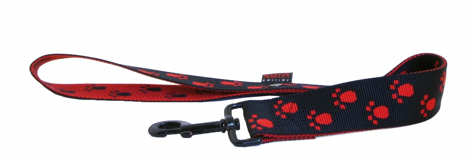 MARTIN SELLIER — Laisse double en nylon pour chien noir/rouge