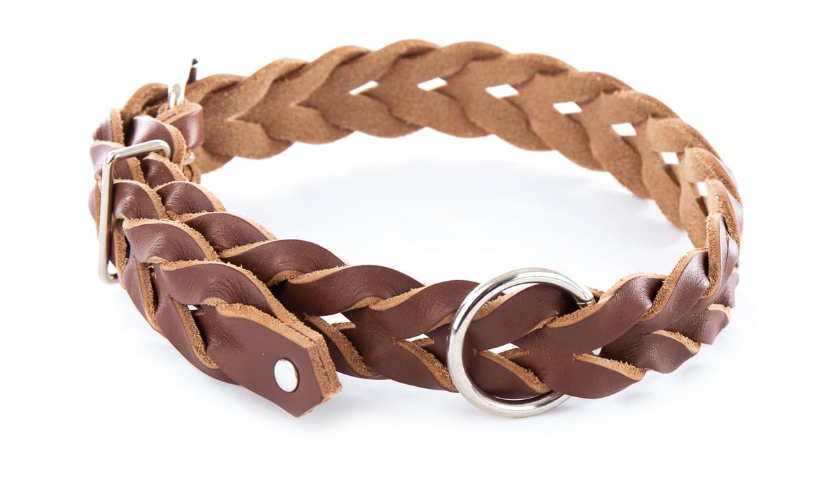 MARTIN SELLIER — Collier pour chien en cuir marron tressé 38 cm