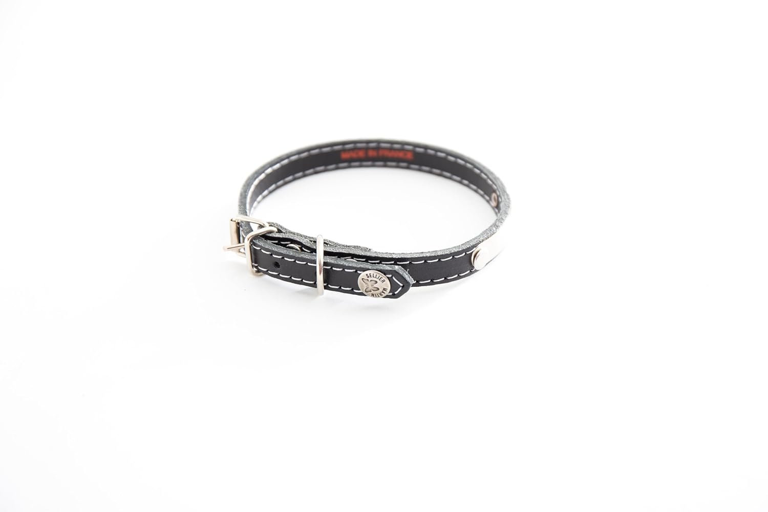 MARTIN SELLIER Classique — Collier en cuir surpiqué noir 40 cm