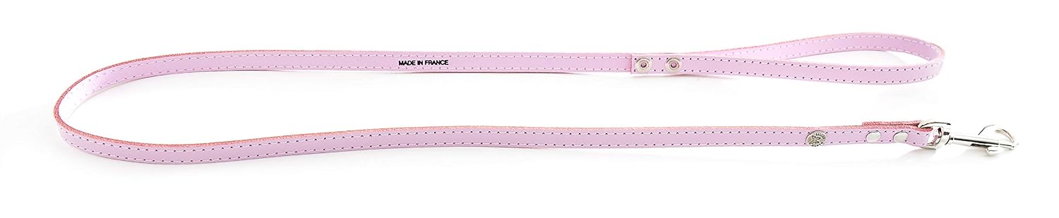 MARTIN SELLIER Classique — Laisse en cuir surpiqué rose 1 m