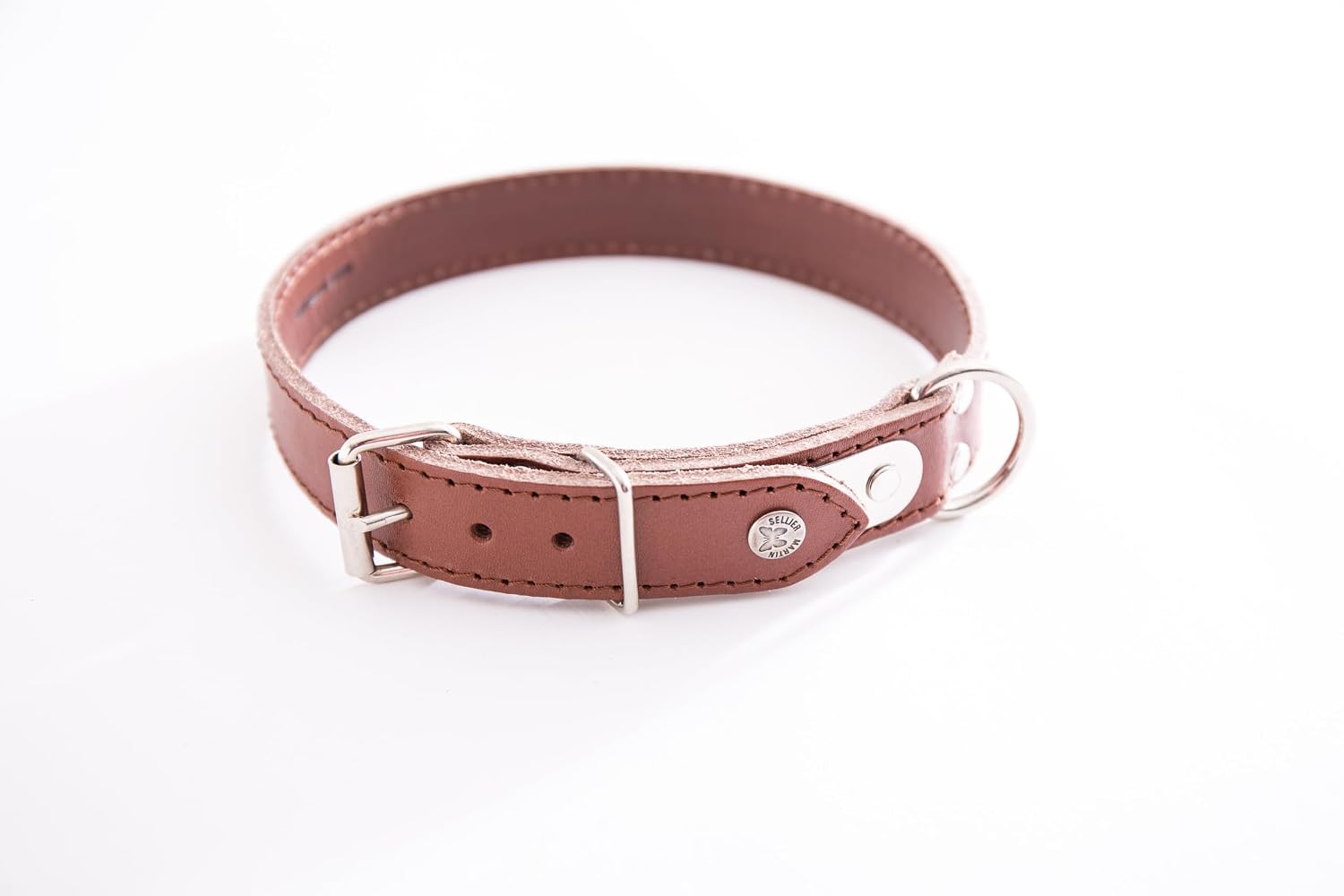 MARTIN SELLIER Classique — Collier en cuir surpiqué marron 62 cm