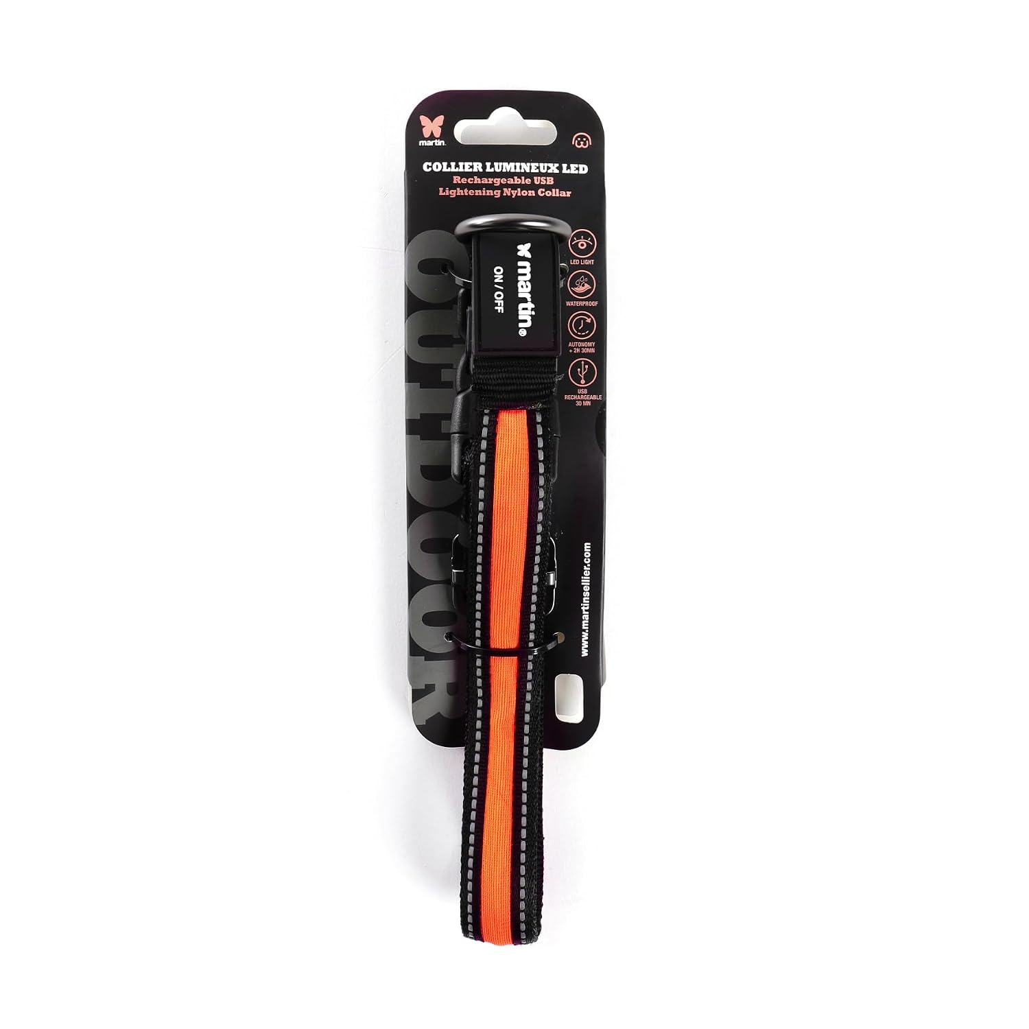 ARKA HAOK — Collier lumineux orange en nylon USB 36-51 cm