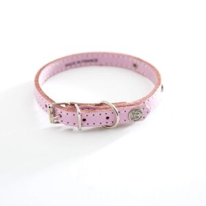 MARTIN Sellier — Collier classique en cuir surpiqué rose 40 cm