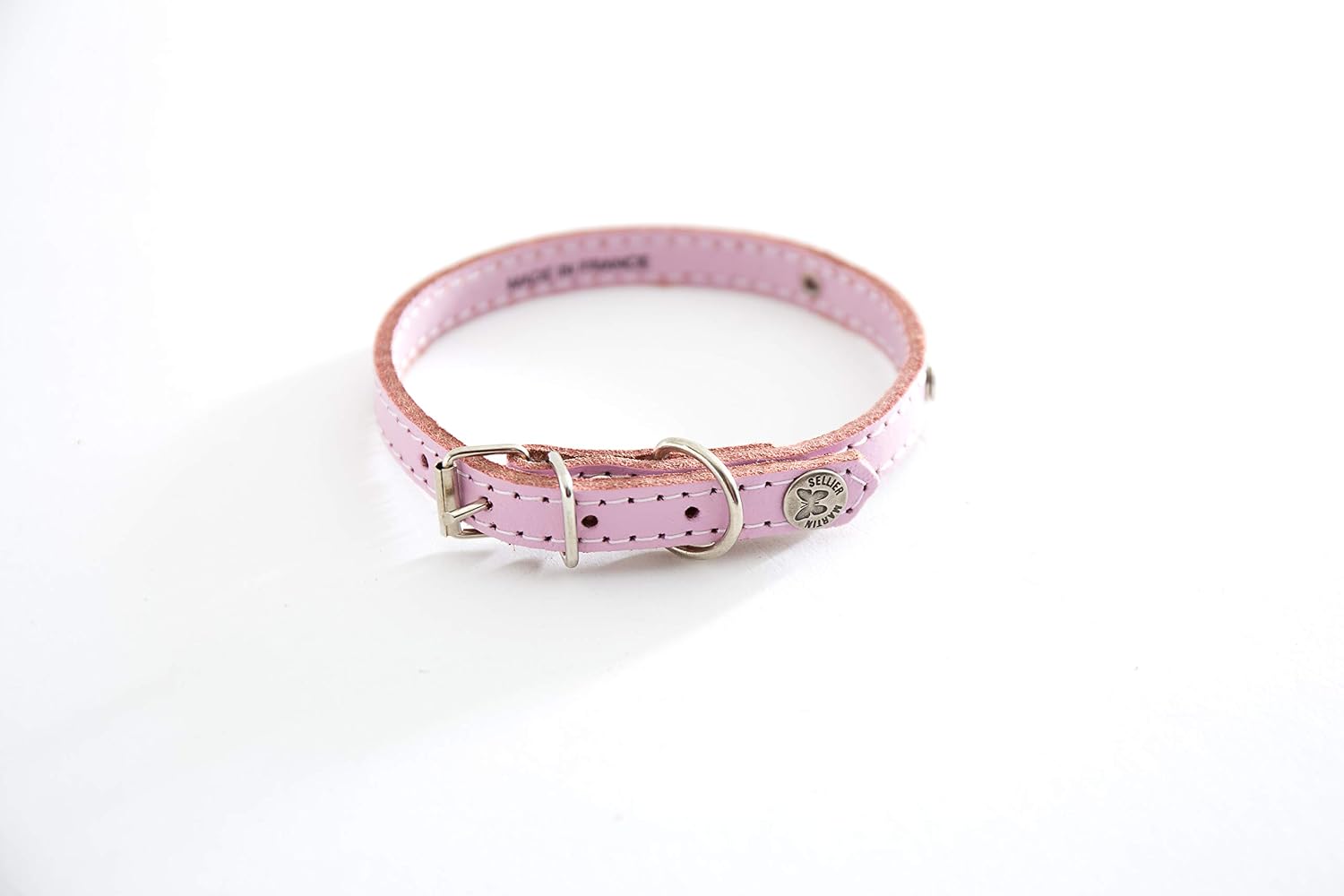 MARTIN Sellier — Collier classique en cuir surpiqué rose 40 cm