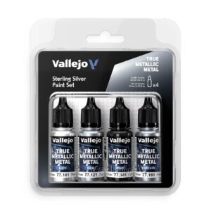 VALLEJO True Metallic Metal Set — peinture acrylique argent 4 x 18 ml