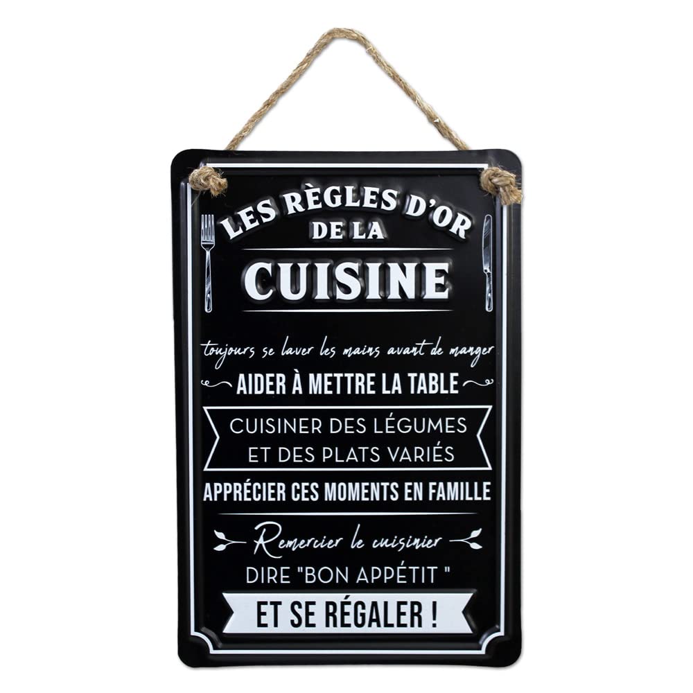 STC — Plaque métal Règles d’or de la cuisine 20 x 30 cm