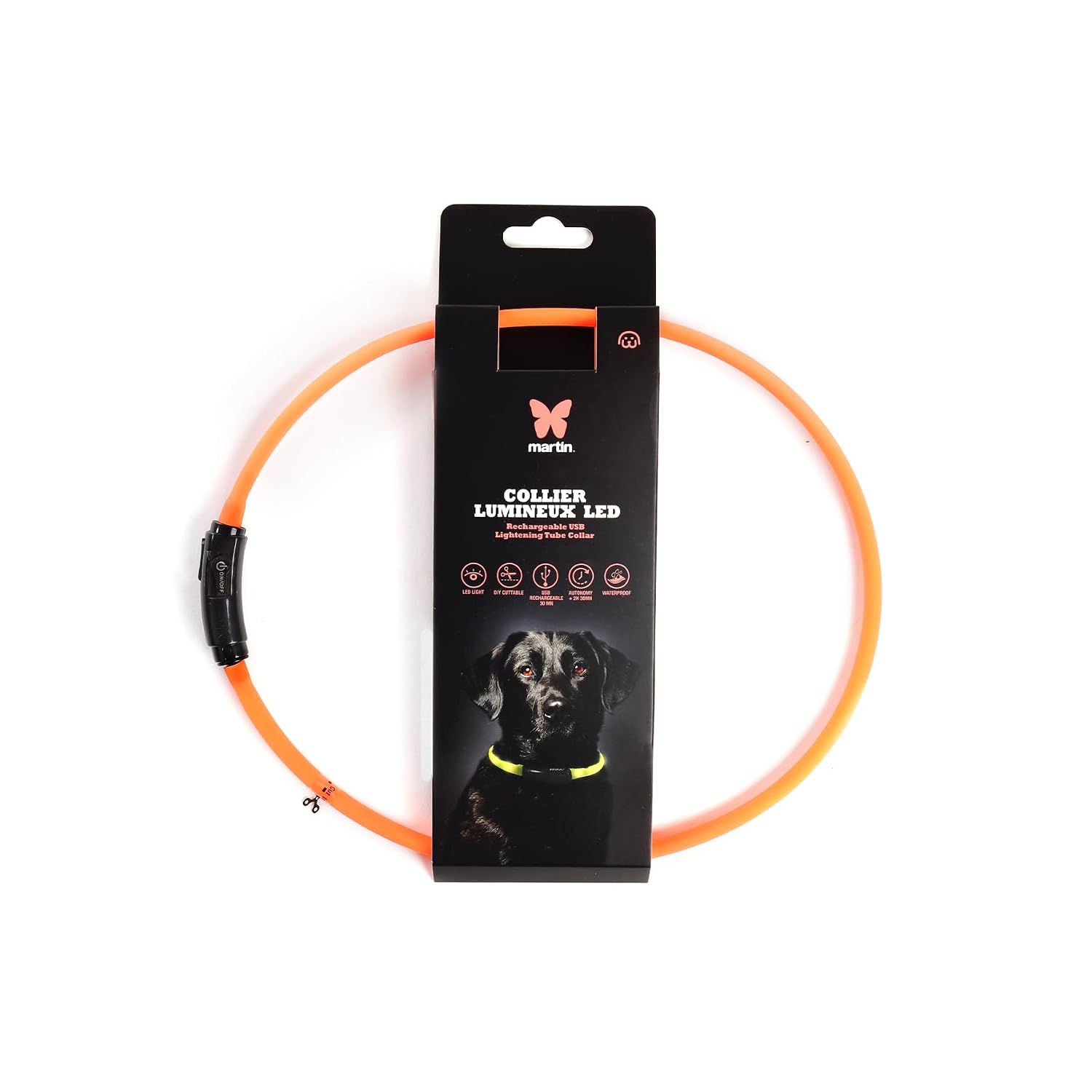 MARTIN SELLIER — Collier lumineux tube USB orange 70 cm