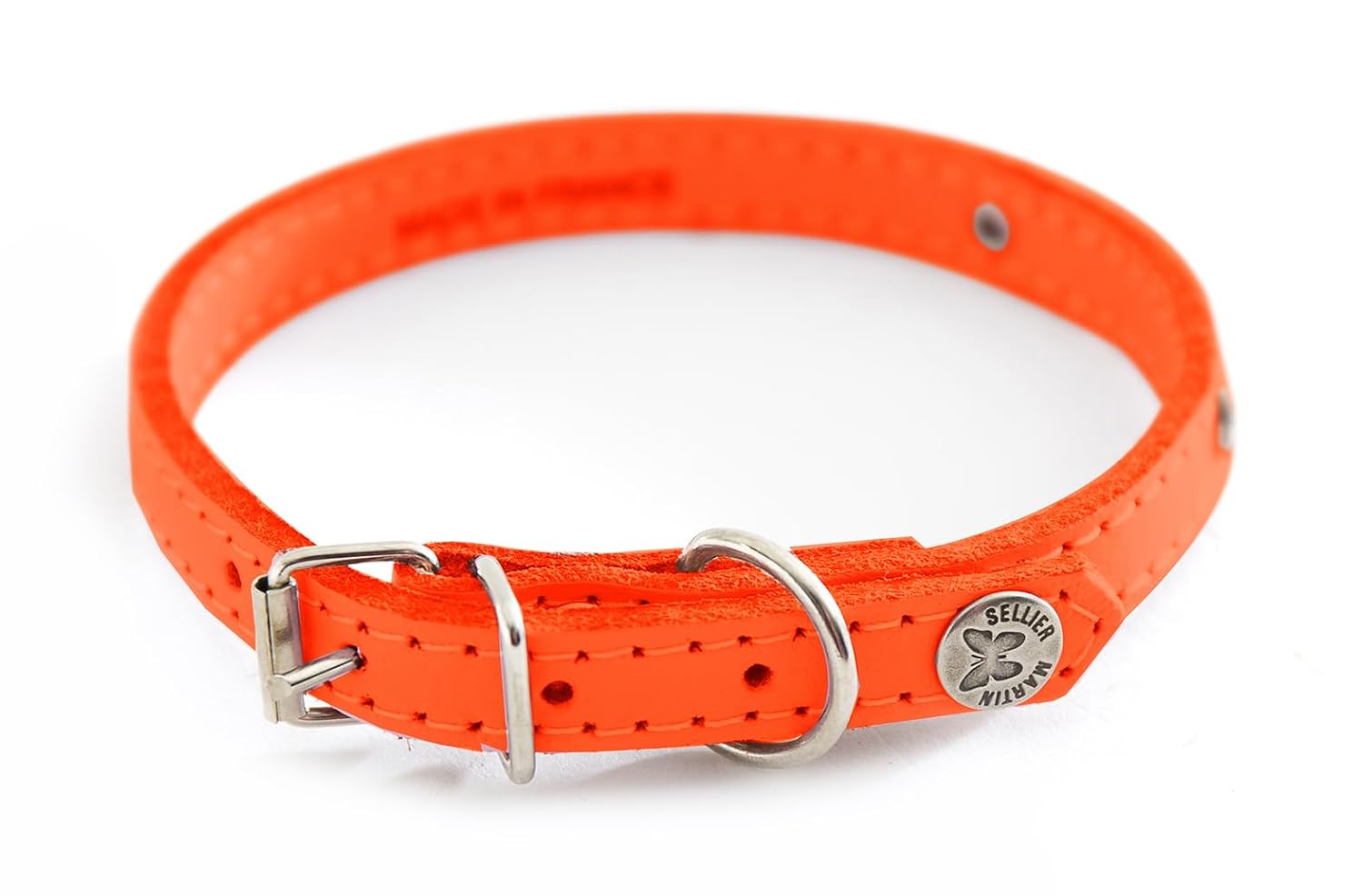 MARTIN — Collier classique en cuir coloré surpiqué avec plaque