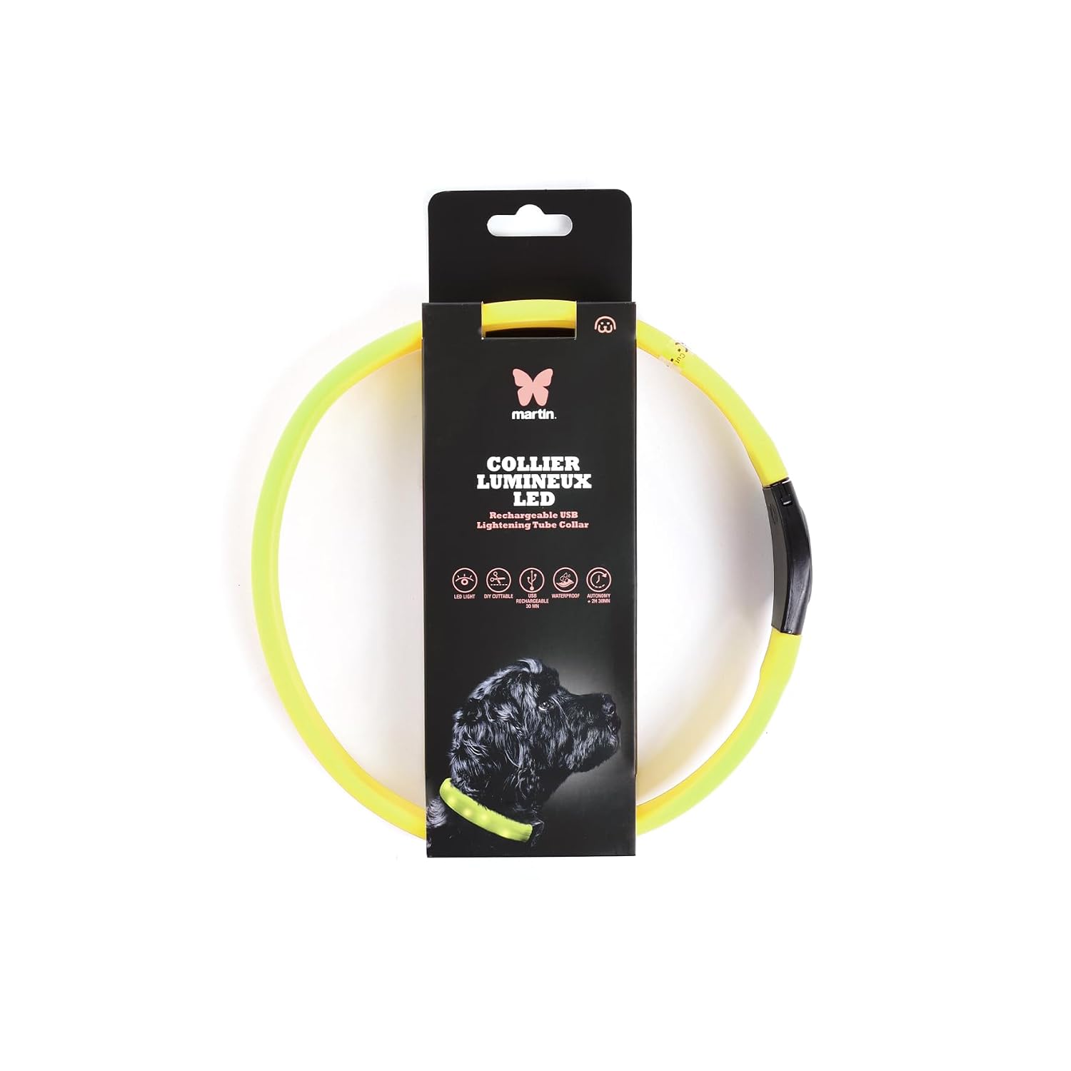 MARTIN — Collier lumineux tube USB jaune 2,5 x 65 cm