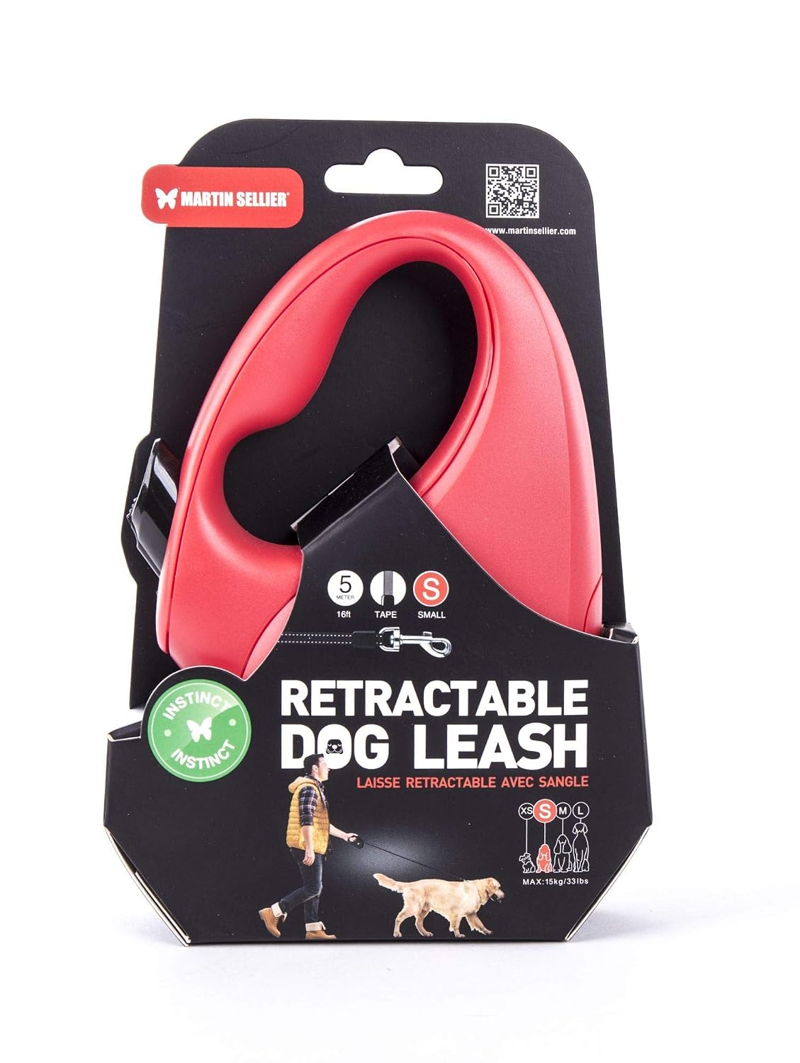 MARTIN SELLier Instinct — Laisse rétractable à sangle Rouge 5 m