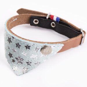 MARTIN Miami — Collier bandana en cuir pour chat bleu brun