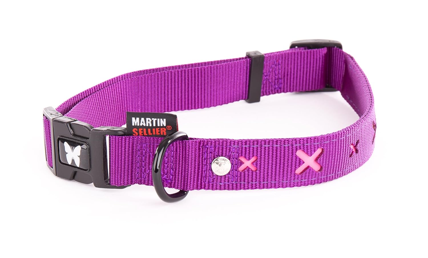 MARTIN SELLIER — Collier réglable en nylon mauve motif croix 16 mm