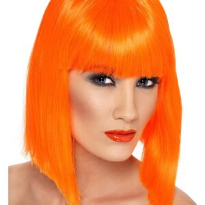 SMIFFYS Glam — Perruque orange fluo à frange cheveux courts
