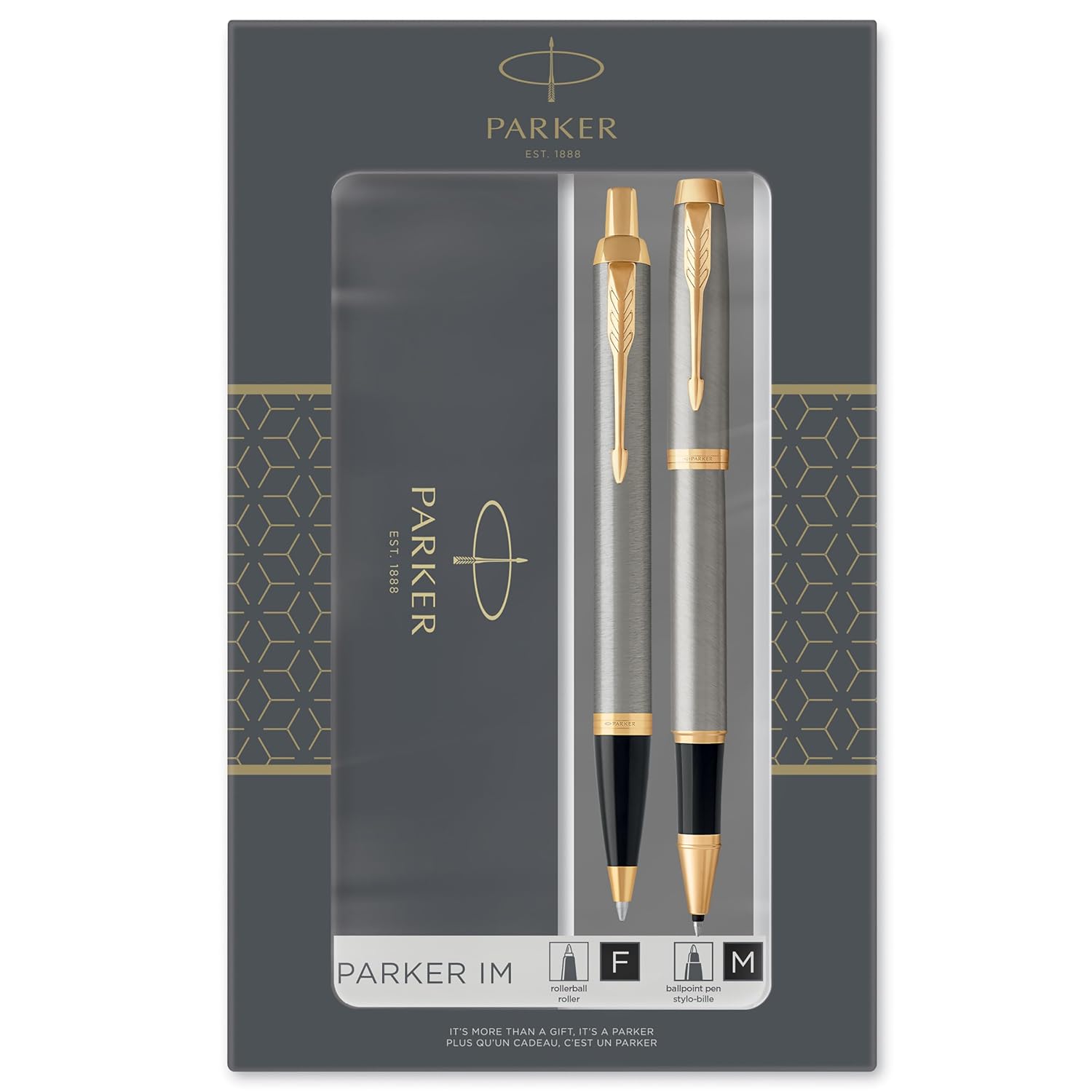 PARKER IM Duo — Coffret cadeau stylo bille et roller métal brossé