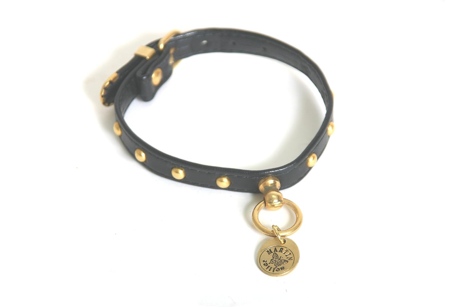 MARTIN SELLIER — Collier vernis pour chien noir à cœur doré