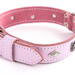 MARTIN SELLIER — Collier en cuir pour bouledogue rose 50 cm