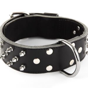 MARTIN SELLIER Black & métal — Collier pour chien en cuir noir 65 cm