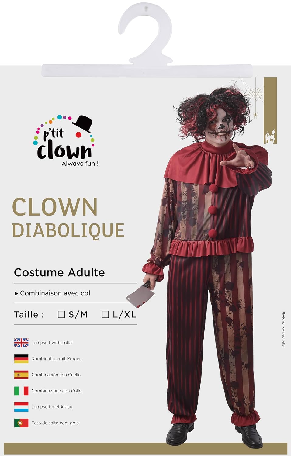 P'tit Clown — Déguisement clown diabolique adulte homme S-M – Image 3