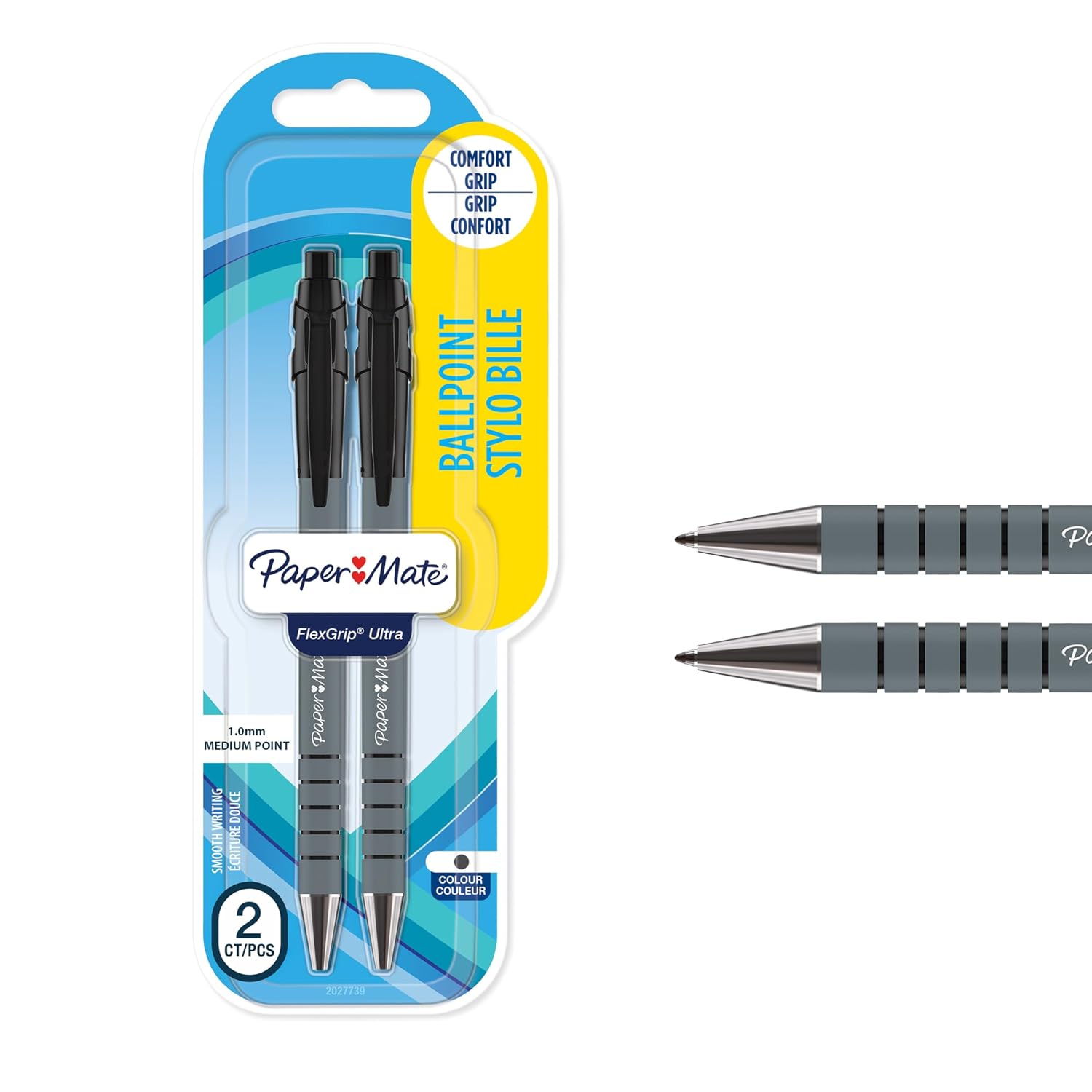 PAPER MATE Flexgrip Ultra — Stylo bille rétractable noir x2