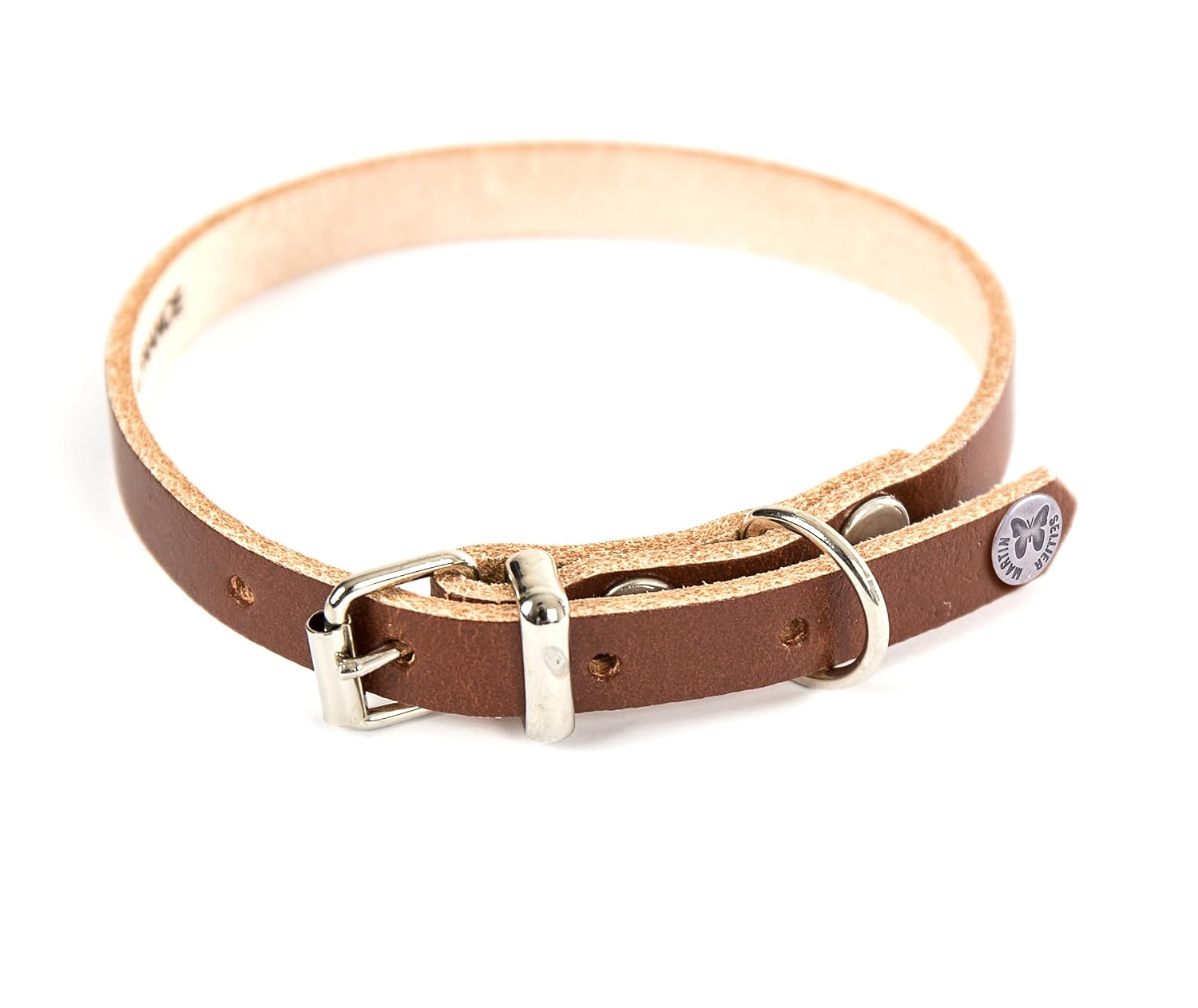 MARTIN SELLIER — Collier classique en cuir marron pour chien
