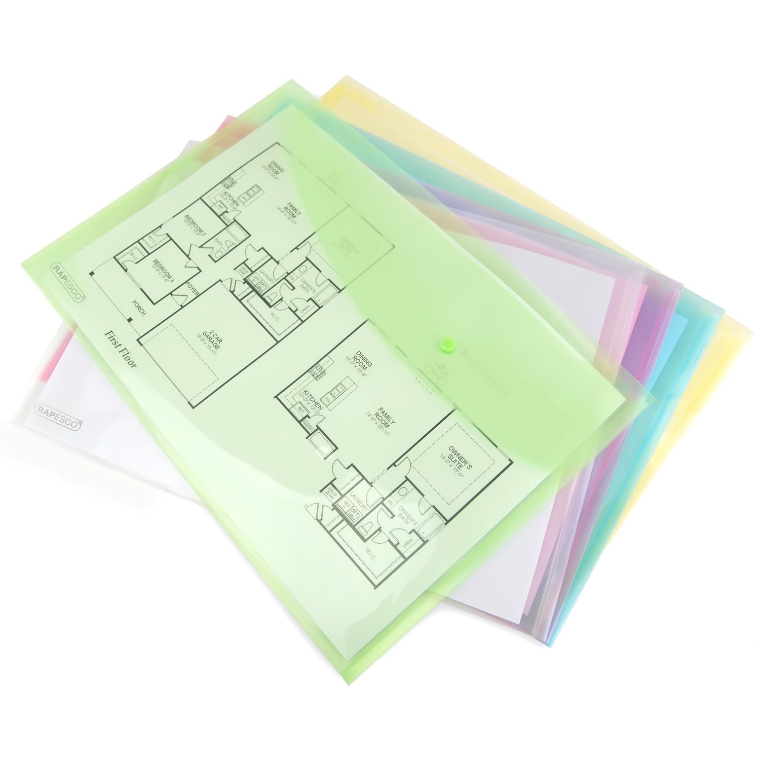 RAPESCO ECO — Pochettes à bouton-pression recyclées A3, lot de 5