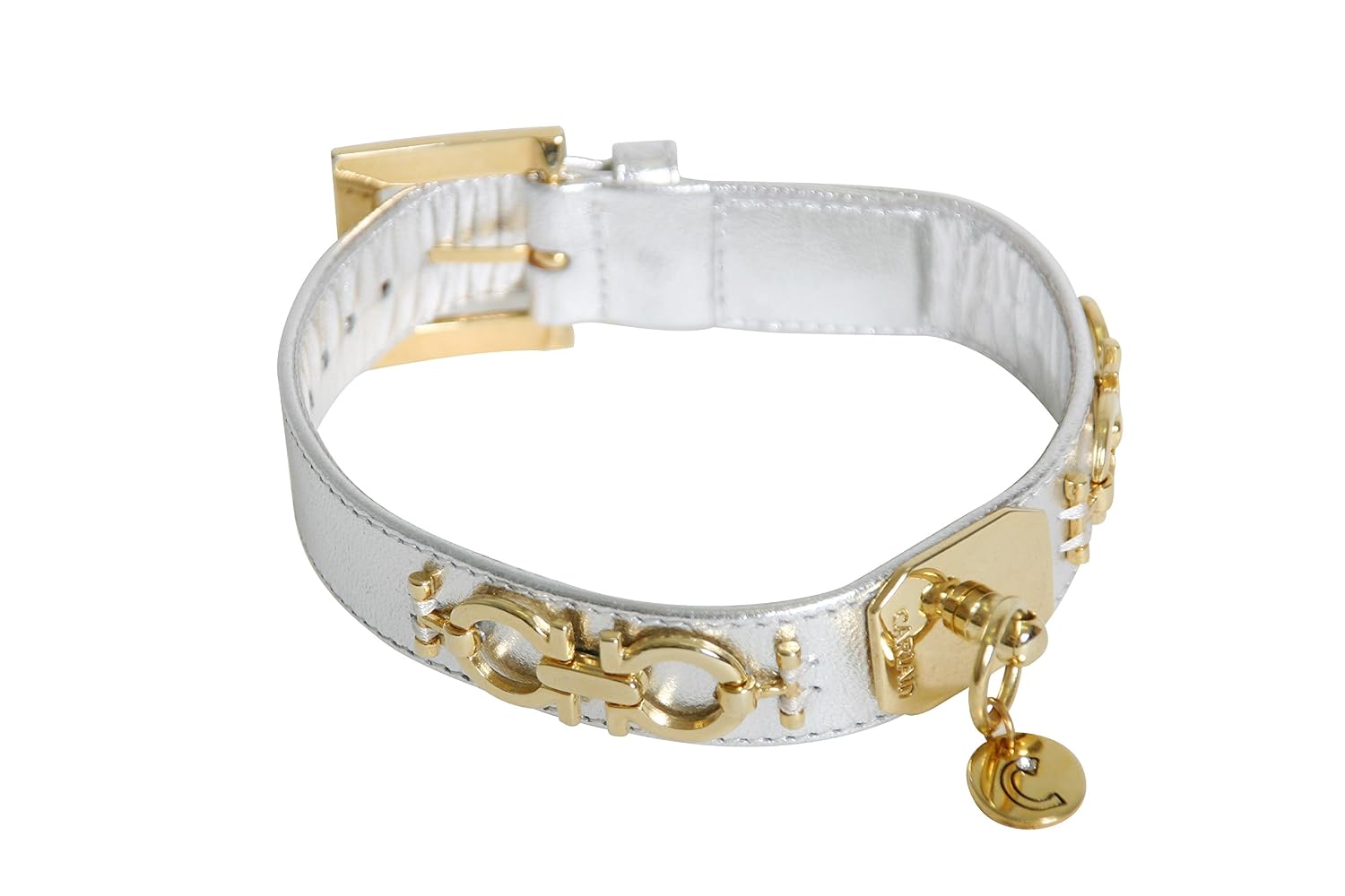 MARTIN SELLIER Omega — Collier en cuir d’agneau blanc pour chien