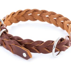 SAKIOO — Collier chien en cuir marron tressé réglable
